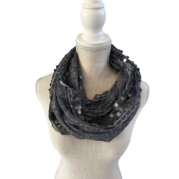 Apt. 9 Gray Sequin Infinity Scarf Lightweight Elegant Womens Accessory - Picture 1 of 2